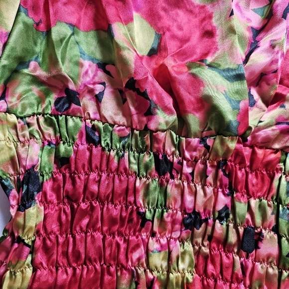 Sunny Leigh y2k wrap deep v-neck colorful feminine satin peplum blouse Size L - Picture 2 of 5